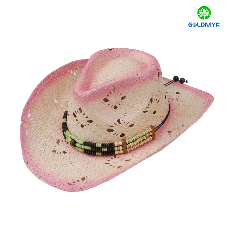 Custom Women Natural straw Raffia cowboy Hat with Decoration カスタム女性天然わらラフィアカウボーイハット装飾付き