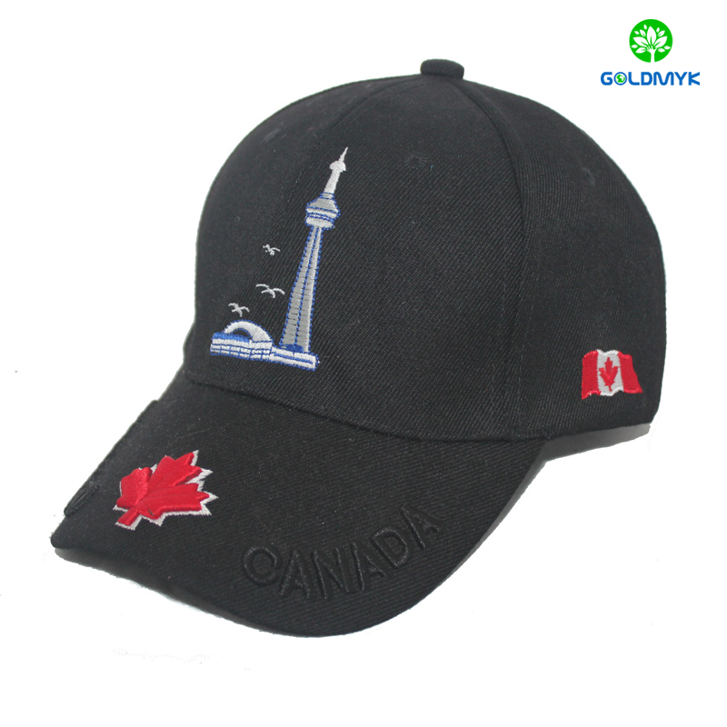 Custom Black Canada Maple embroidery sport cap  カスタム ブラック カナダ メープル刺繍スポーツ キャップ