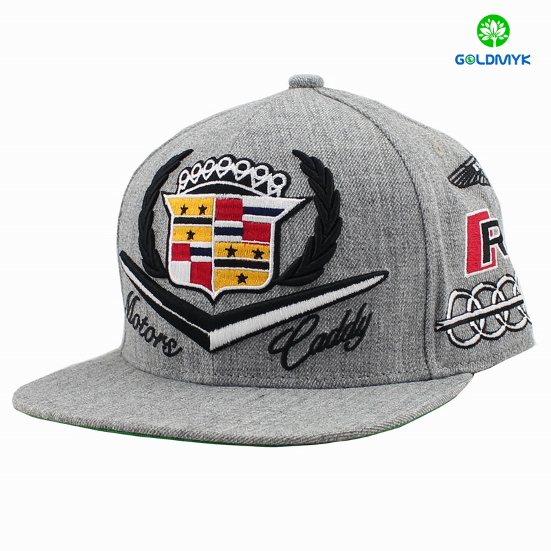 3D and Flat embroidery Snapback Cap with melange fabric メランジ生地を使用した立体&平面刺繍スナップバックキャップ
