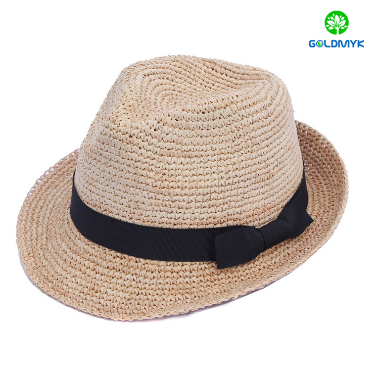 Custom High Quality Raffia Straw Men Fedora Hat  カスタム高品質ラフィアわらメンズフェドーラ帽子