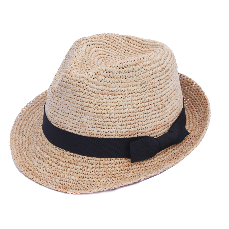 Fashion design summer raffia crochet fedora hat  ファッションデザイン夏ラフィアかぎ針編みフェドラ帽