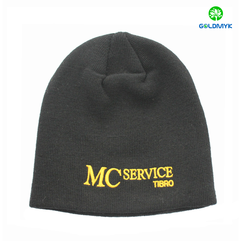 Jersey knitted beanie hat with flat embroidery フラット刺繍入りジャージーニットビーニーハット