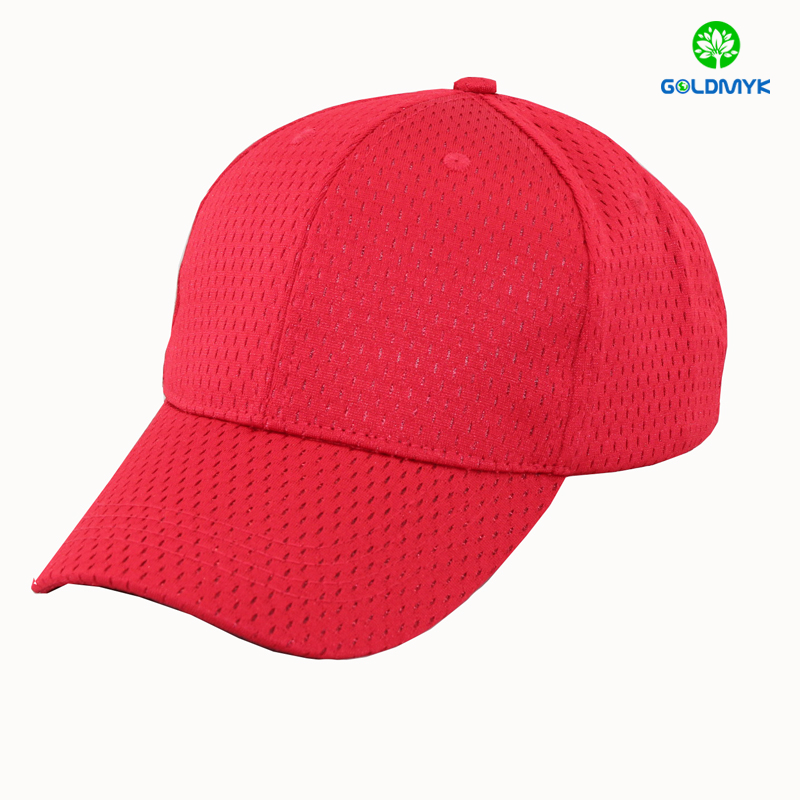 100% Polyester Red mesh six panels cap without logo  ポリエステル 100%、ロゴなしのレッド メッシュ 6 パネル キャップ