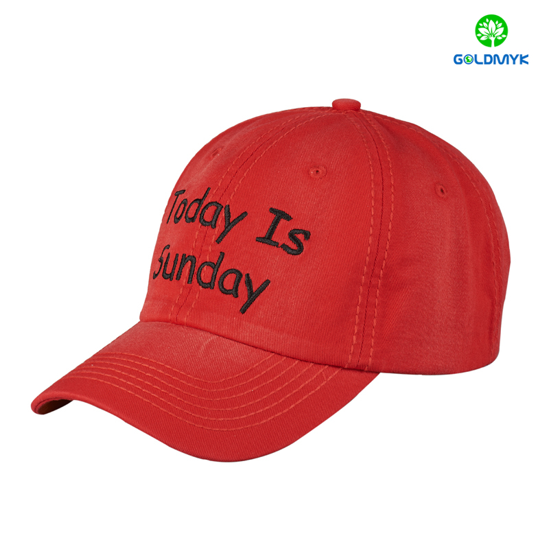 6 panel 100% washed cotton cap with custom flat embroidery カスタムフラット刺繍入り6パネル100%ウォッシュコットンキャップ