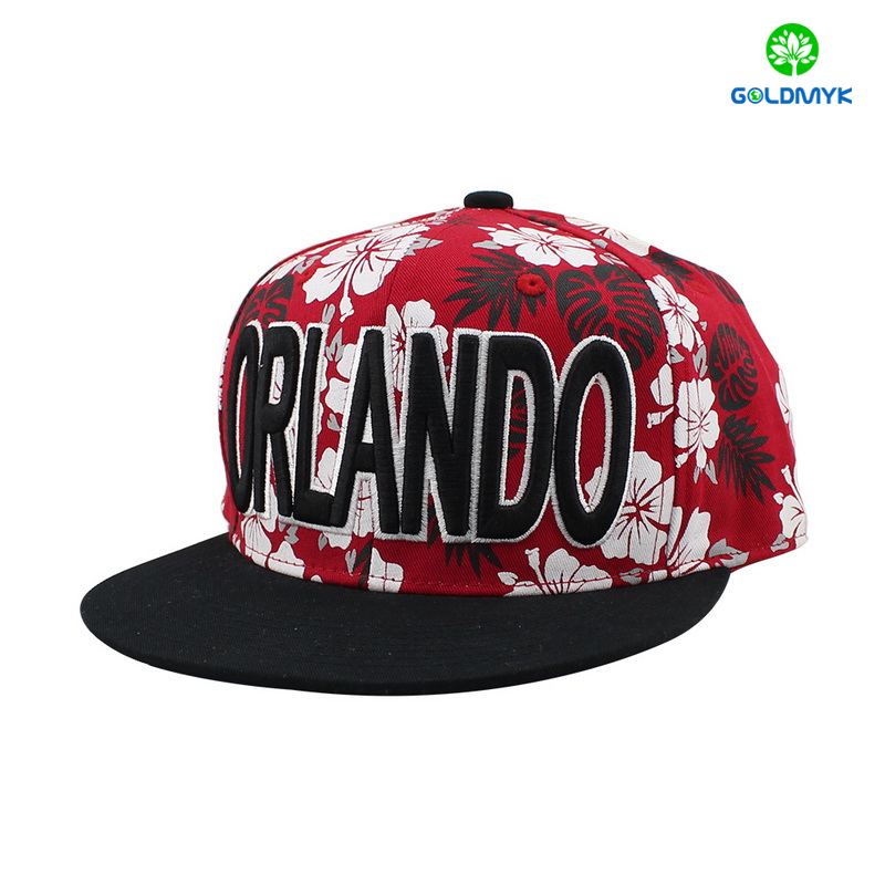 3D embroidery snapback cap with red flower pattern  赤い花柄の3D刺繍スナップバックキャップ