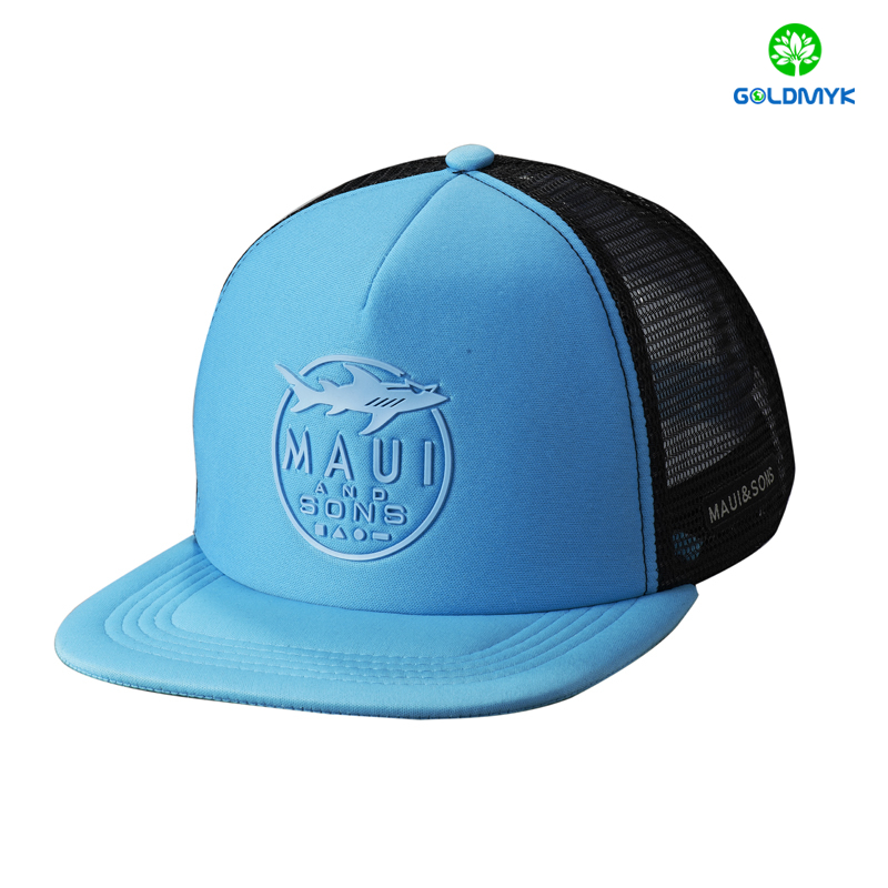 Custom rubber printing 100% Polyester 5 panel mesh snapback hats カスタムラバープリント 100% ポリエステル 5 パネルメッシュスナップバックハット
