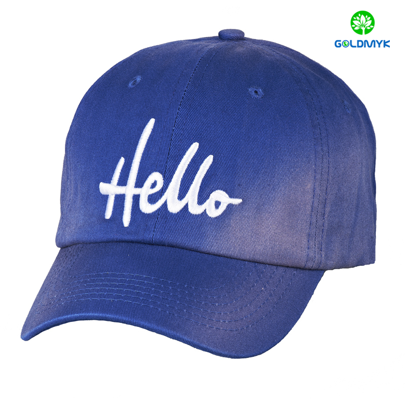 Blue embroidery washed cotton cap ブルーの刺繍入りウォッシュドコットンキャップ