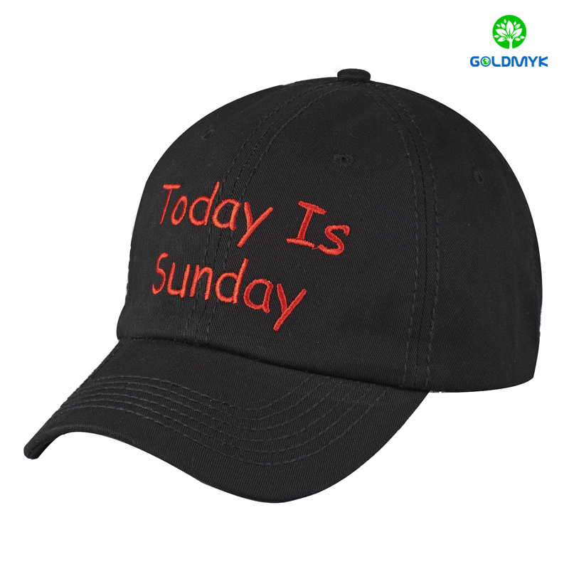Black Flat embroidery six panel baseball Cap with thick stitching ブラック フラット刺繍 6 パネル ベースボール キャップ、太いステッチ