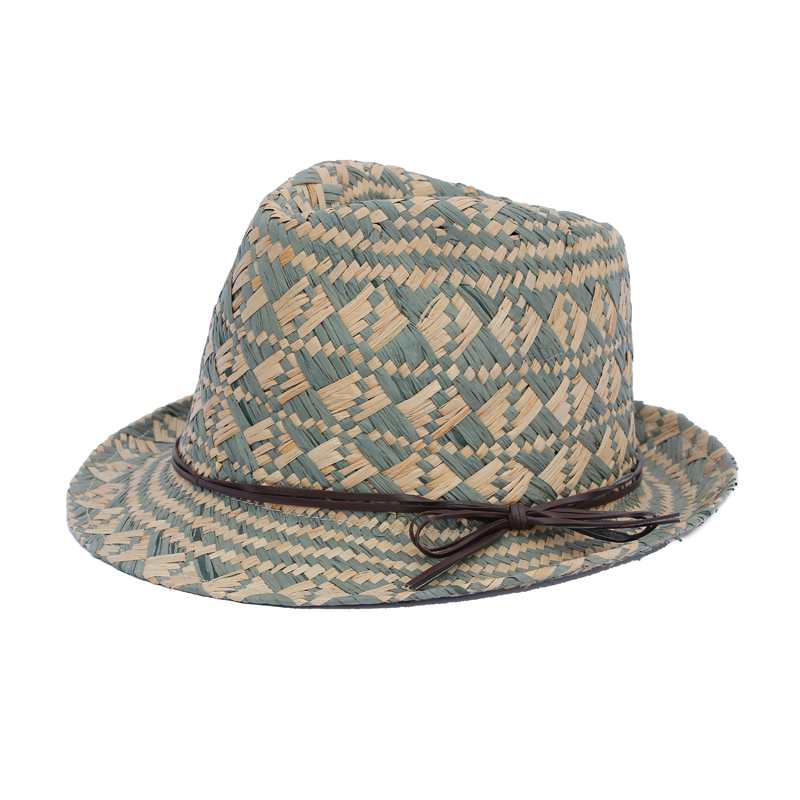 Unisex raffia fedora hat with custom made accessory カスタムメイドのアクセサリー付きユニセックスラフィアフェドーラハット