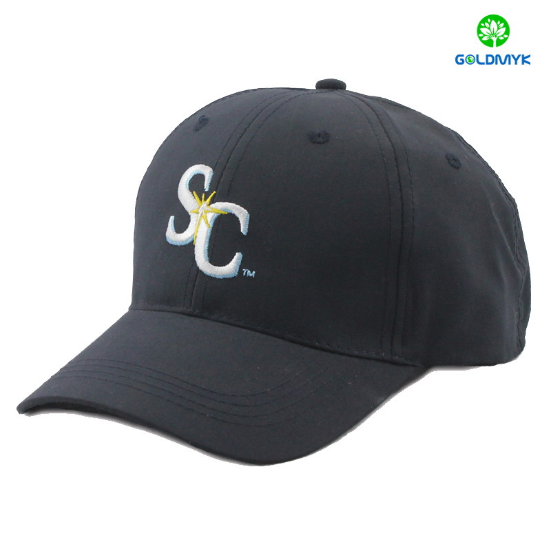 Six panel micro fabric baseball cap with thick stitching 太いステッチが施された6パネルのマイクロファブリックベースボールキャップ