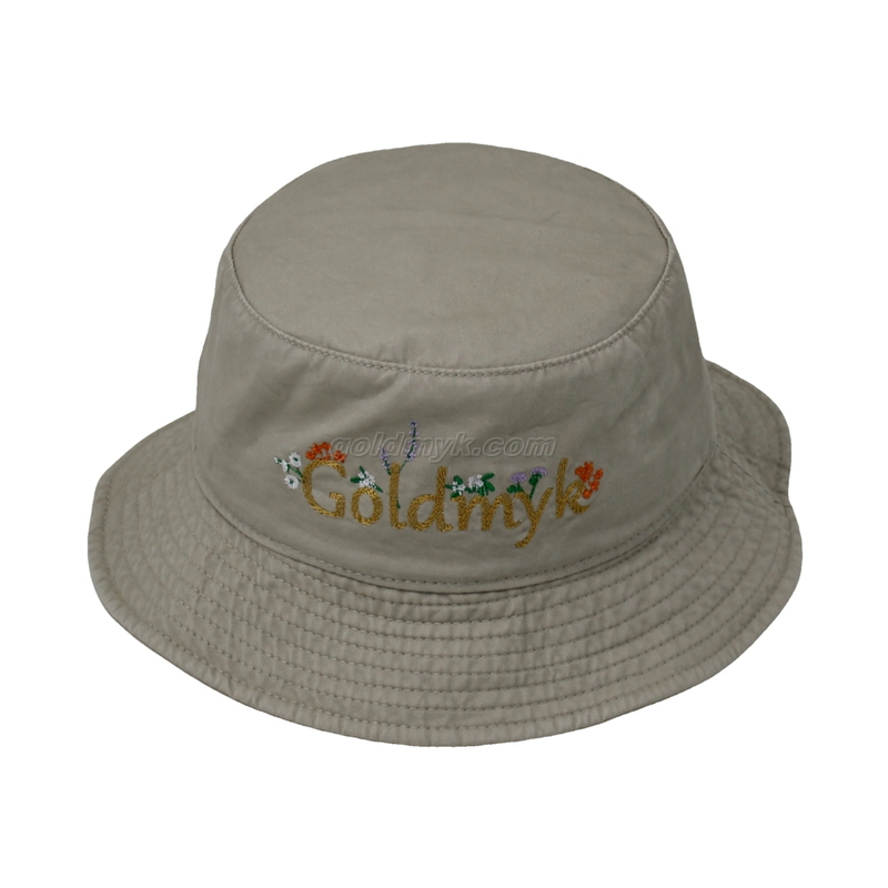 100％コットンファブリックバケットキャップハンドウォッシュ女性と男性酸洗浄、パッチ刺繍、6パネルキャップ