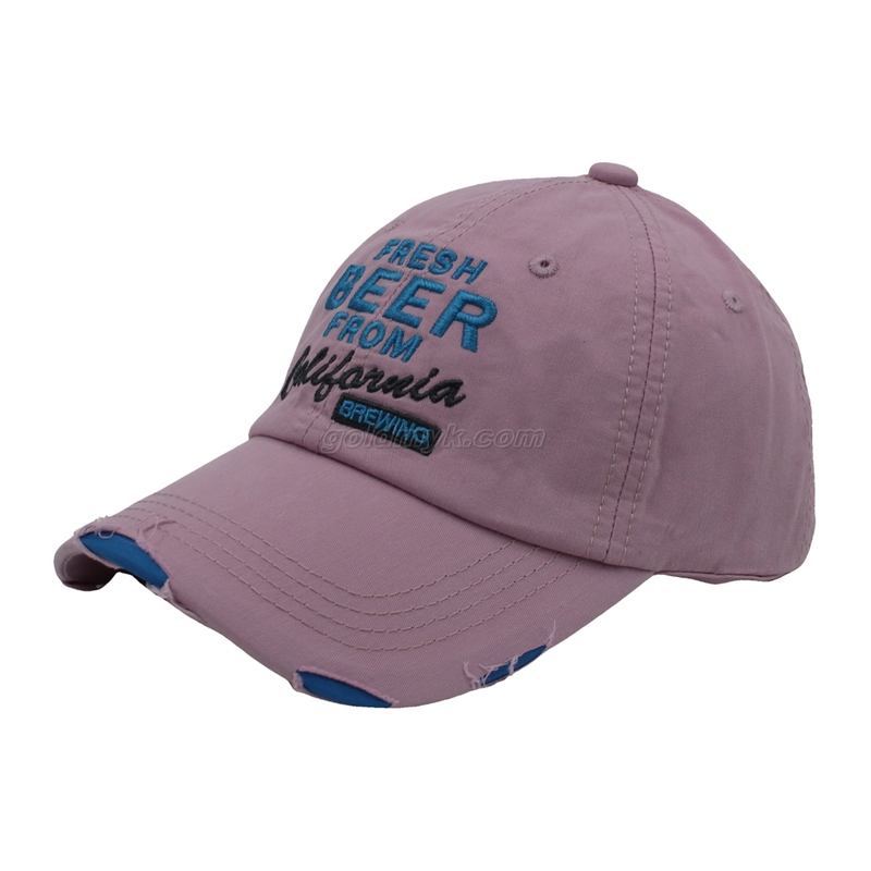 カスタムファブリック野球キャップハンドウォッシュ女性と男性酸洗浄、パッチ刺繍、6パネルキャップ
