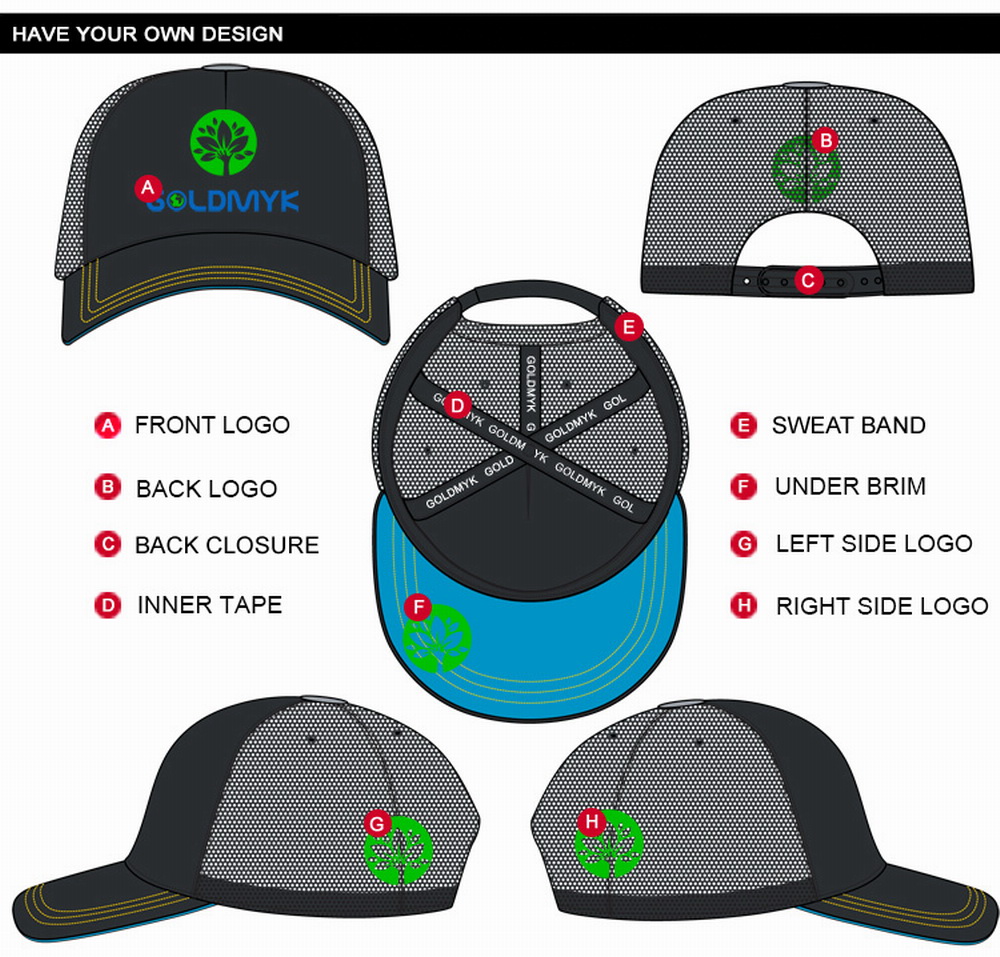 5 panel mesh baseball cap have your own design 5パネルメッシュベースボールキャップは独自のデザインがあります